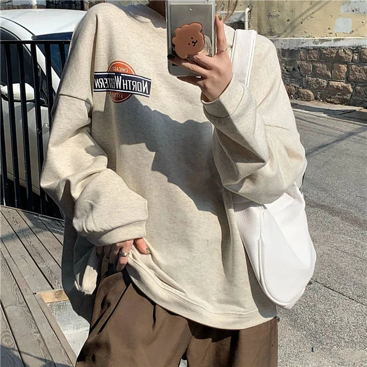 Autumn Thin Pullovers Casual Sweatshirt 2024 Women Loose Round Neck Sweatshirt Vintage Long Sleeve Printed Sweatshirt