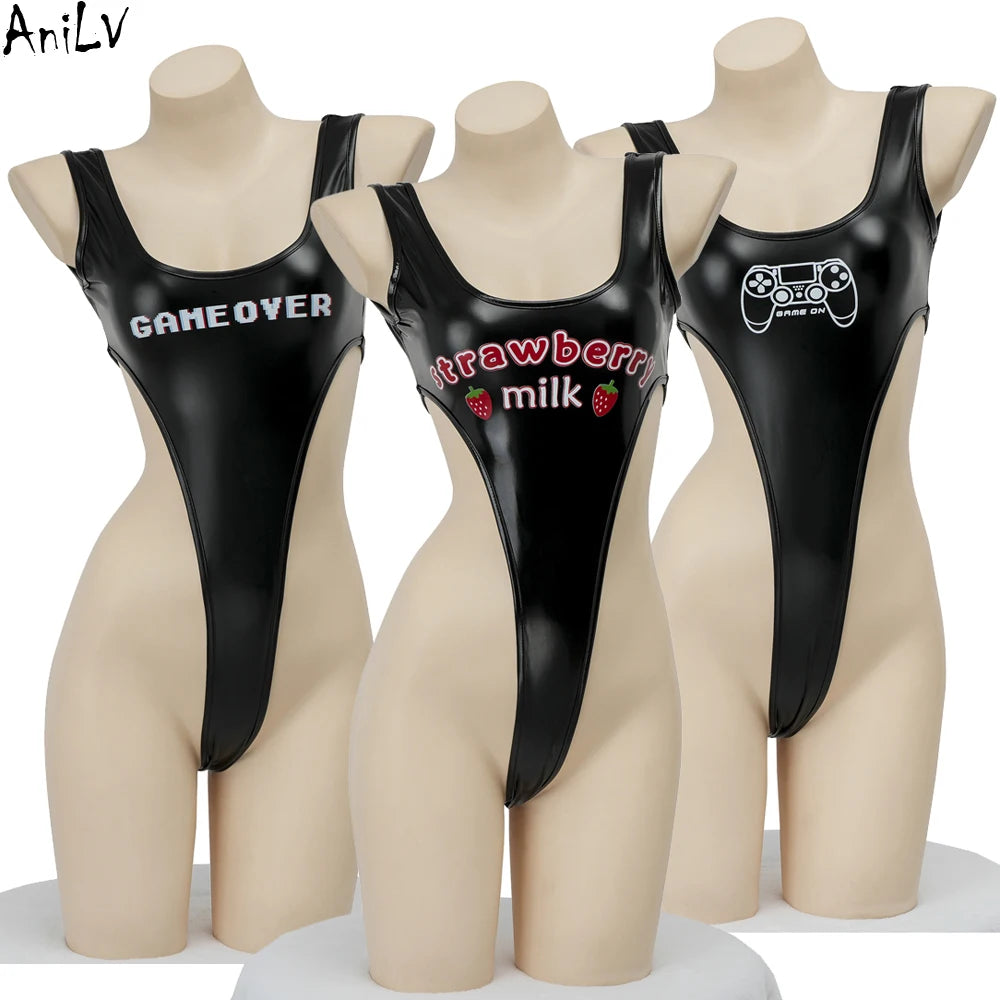 AniLV Strawberry Game Over Handle High Slit Lenther Tight Bodysuit Uniform Clothes Swimsuit Cosplay Costume