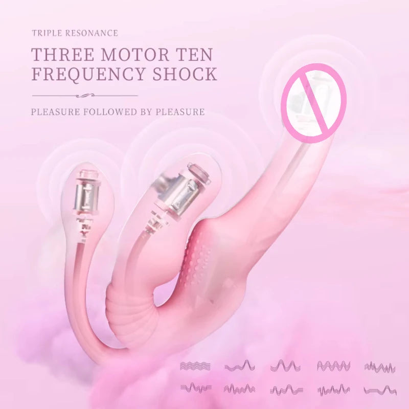 Strapless Strap on Dildo Vibrator Anal Plug Massager Lesbian 3 in 1 Vibrator G-Spot Stimulate Clitoris Sex Toy for Couple