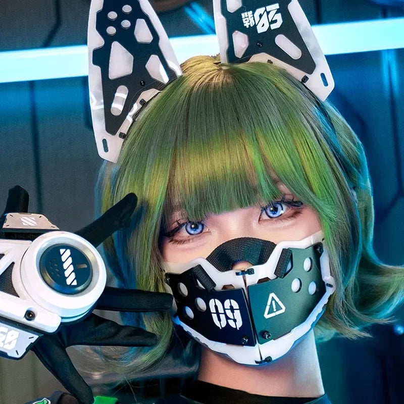 Game Cyber-Punk Mask Cat Ears Cosplay  Headwear Accessories Sci-fi mechanical mechs Mask Hand Armor Cosplay Props Halloween
