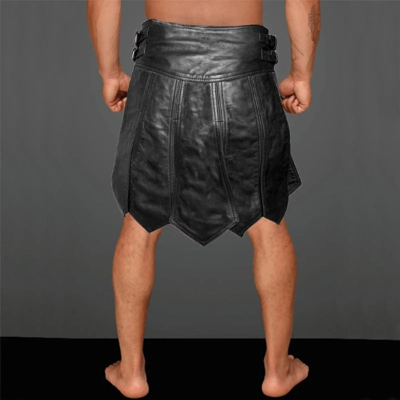 Medieval Punk PU Leather Waist Belt Skirt Tassels Wide Belt Skirt Gladiators Battle Skirt for Halloween Cosplays Skirt
