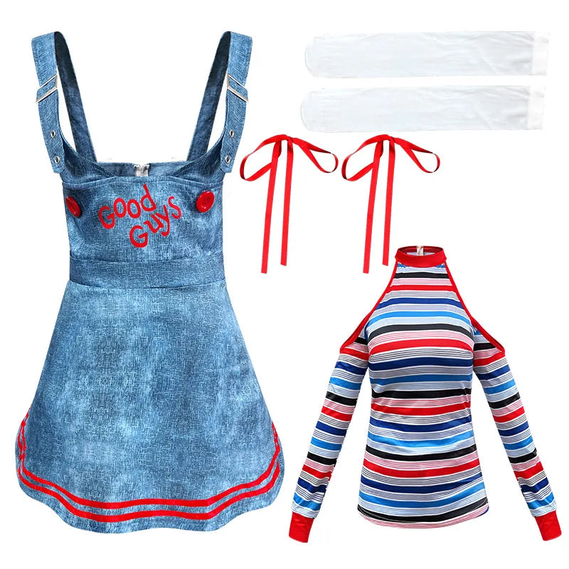Ghost Baby Back To Soul Cosplay Sexy Female Ghost Jumpusuit with Color Base Top Chucky Female Role Play Ghost Dark Three Style