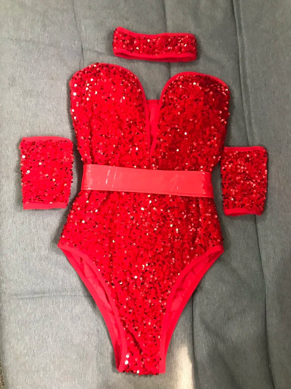 Bodysuit Sexy Deep V Neck Pink Sequins Bar Nightclub Female Singer Dancer Stage Wear Team DJ Jazz Dance Show Performance Costume