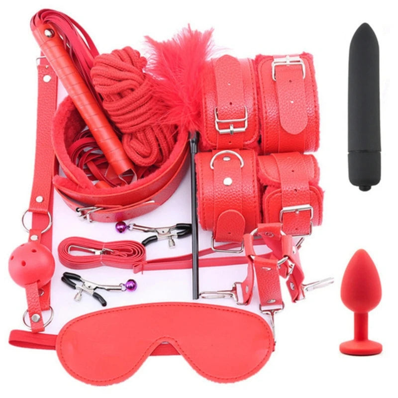 Adult Products Sextoy BDSM Bondage Set Handcuffs Whip Anal Plug Collar Gag Rope Leather Restraint Kits Sex Toys for Couples