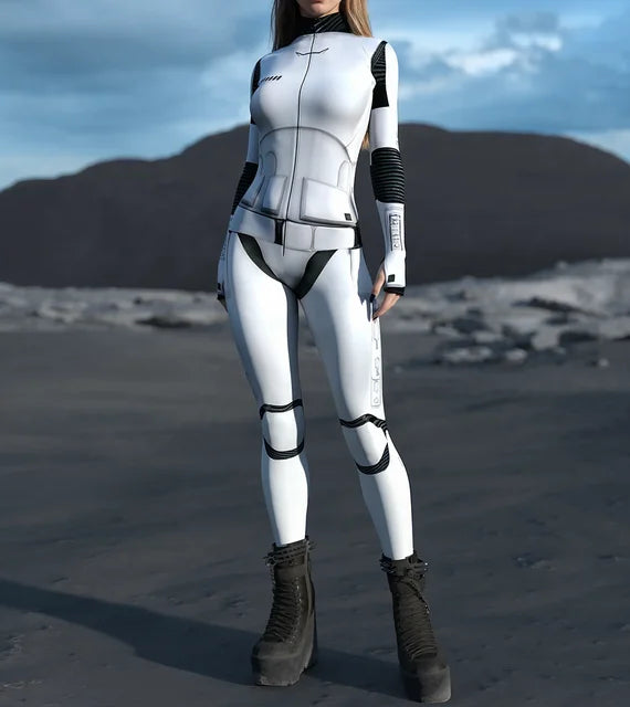 Women Robot Future White Armor Bodysuit Adult Role Play Leotard Steampunk Costume Party Show Stage Performance Leotard Carnival
