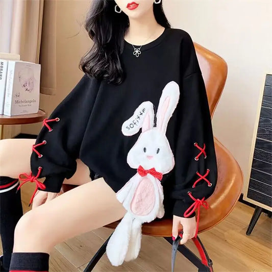 New Rabbit Fleece Hoodies 2025 Oversized Women Casual Sweatshirt Autumn Winter Long Sleeve Fleece Hooded Female Pullovers Tops