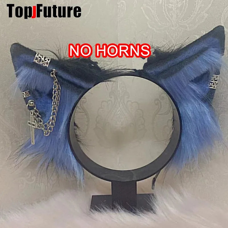 Harajuku Halloween Gothic Punk Lolita Devil's Horn Wolf Ear Demon Cosplay Handcraft Anime Party Costume Hairband headband