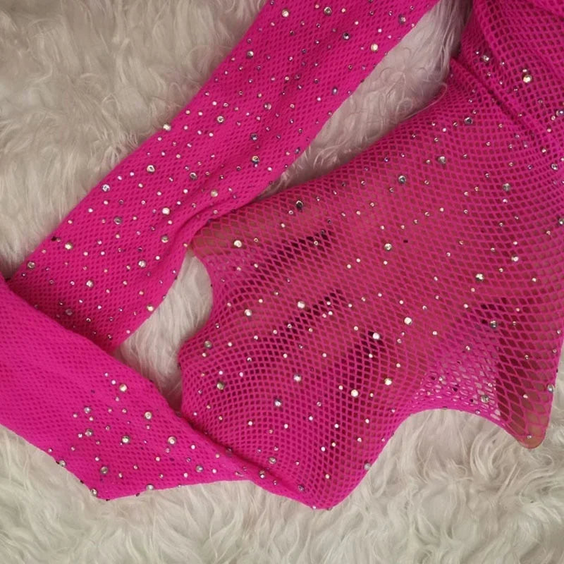 Fishnet Diamond Pantyhose Women  Fashion Shiny Net Tights Female Slim Rhinestone Mesh Nylon Stockings Tights