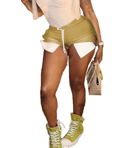 Pink Pu Leather Shorts Casual Y2K Sexy Party Short Pants High Waist Skinny Night Club Short Trousers Women PU Leather Shorts Red