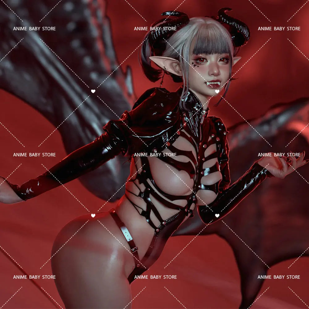 Sexy Dark Reign Imperial Skeleton Maid Cosplay Leather Leotard Clothing Set Hot Patent Original Designer Halloween Costume Women