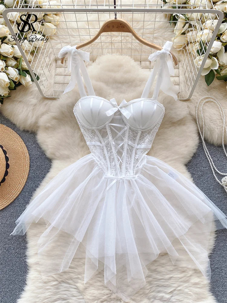 SINGREINY Sexy Role Play Wedding Dress Female Spaghetti Strap Sheath Sleepwear Nightwear Women Lace Spliced Gauze Erotic Pajamas