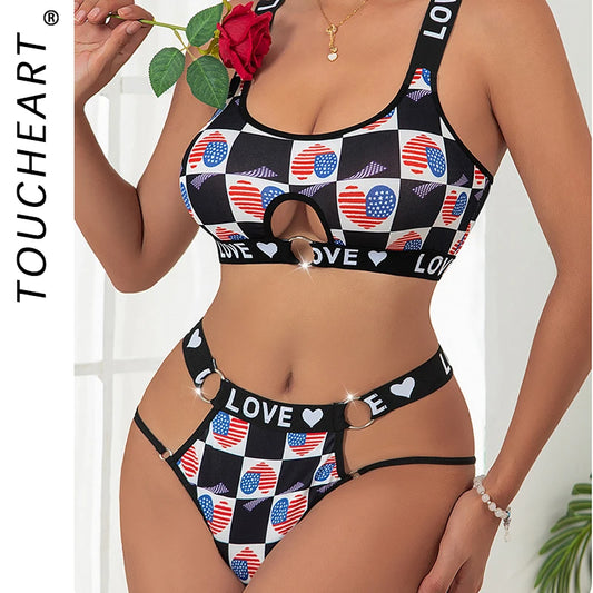Toucheart Sexy Hollow Underwear For Women Letter Print Suspender Bra Wireless Push Up Bra Set Sexy Letters Underwear Set New