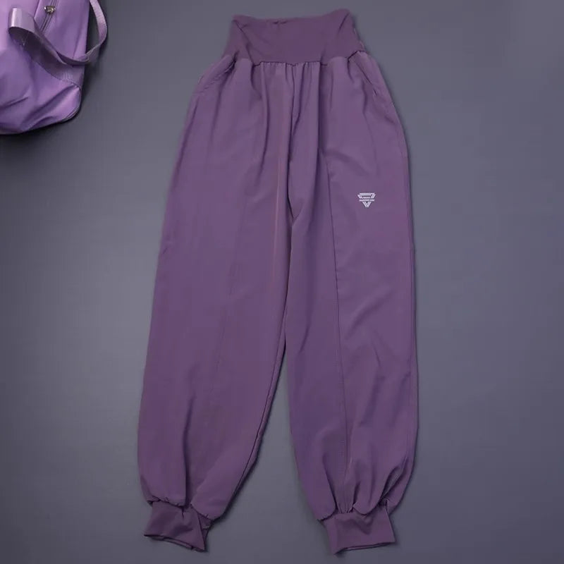 Women's High-Waisted Pocket Fitness Yoga Pants Loose Cuffed Ankle Workout Running Training Sports Sweatpants Quick-Dry Harem Pan