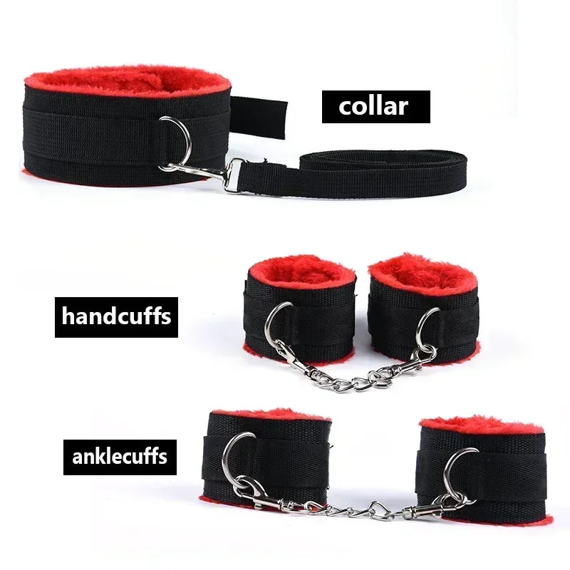 ASHBURN Bdsm 10 Speeds Vibrator Bondage Set Metal Sex Toys for Women Men Handcuffs Sex Nipple Clamps Whip Spanking Rope