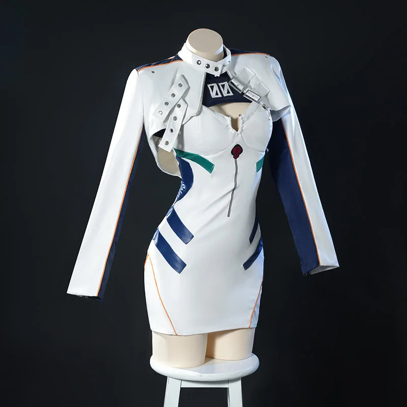 Ayanami Rei White Leather Motorcycle Uniform Asuka Langley Soryu Cosplay Costume Women  Anime Cosplay Leather Coat and Dress