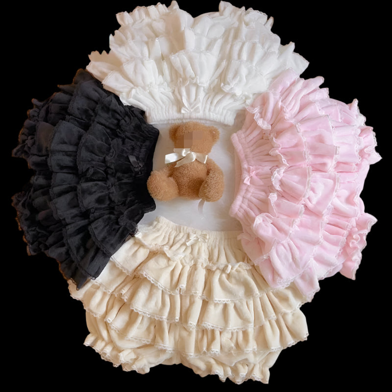 Kukeita Harajuku Kawaii Lolita Pleated Shorts Skirts Women Fairy Y2k Aesthetic Pink Cute Plush Bloomers Faldas Mujer Moda