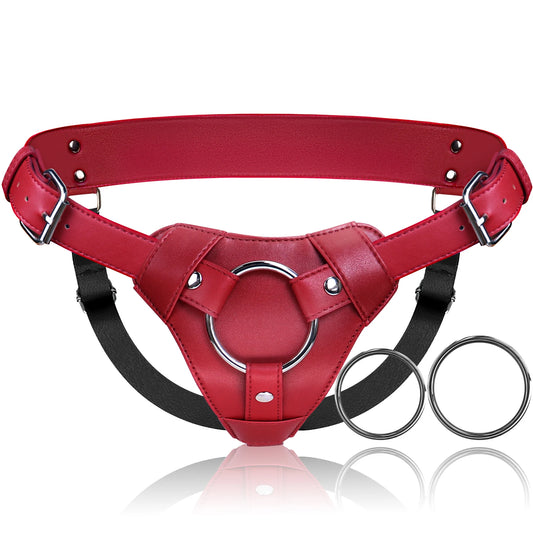 Red Strap On Dildo Harness Adult Sex Toys for Women Men Pegging Dildo Adjustable Leather Belt for Lesbian Gay Couple Anal Play