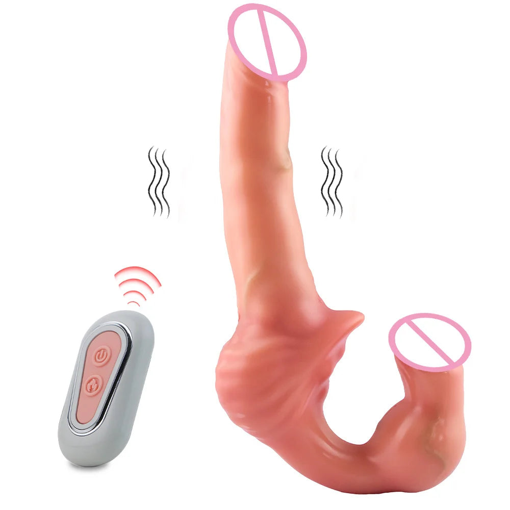NEXUS BITE – Dual-Headed Vibrating Strap-On; Pegging Realistic Dildos Vibrator
