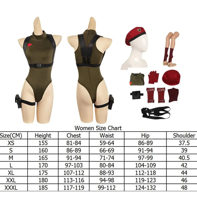 Fighter Fantasy Cammy Cosplay Costume Adult Women Jumpsuit Gloves Hat Fantasia Outfits Halloween Carnival Party Disguise Suit
