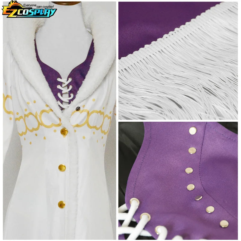 Nico Robin Cosplay Costume Anime One Piece Purple Dress Uniform Long Fur White Cloak Punk Outfit Halloween for Adult