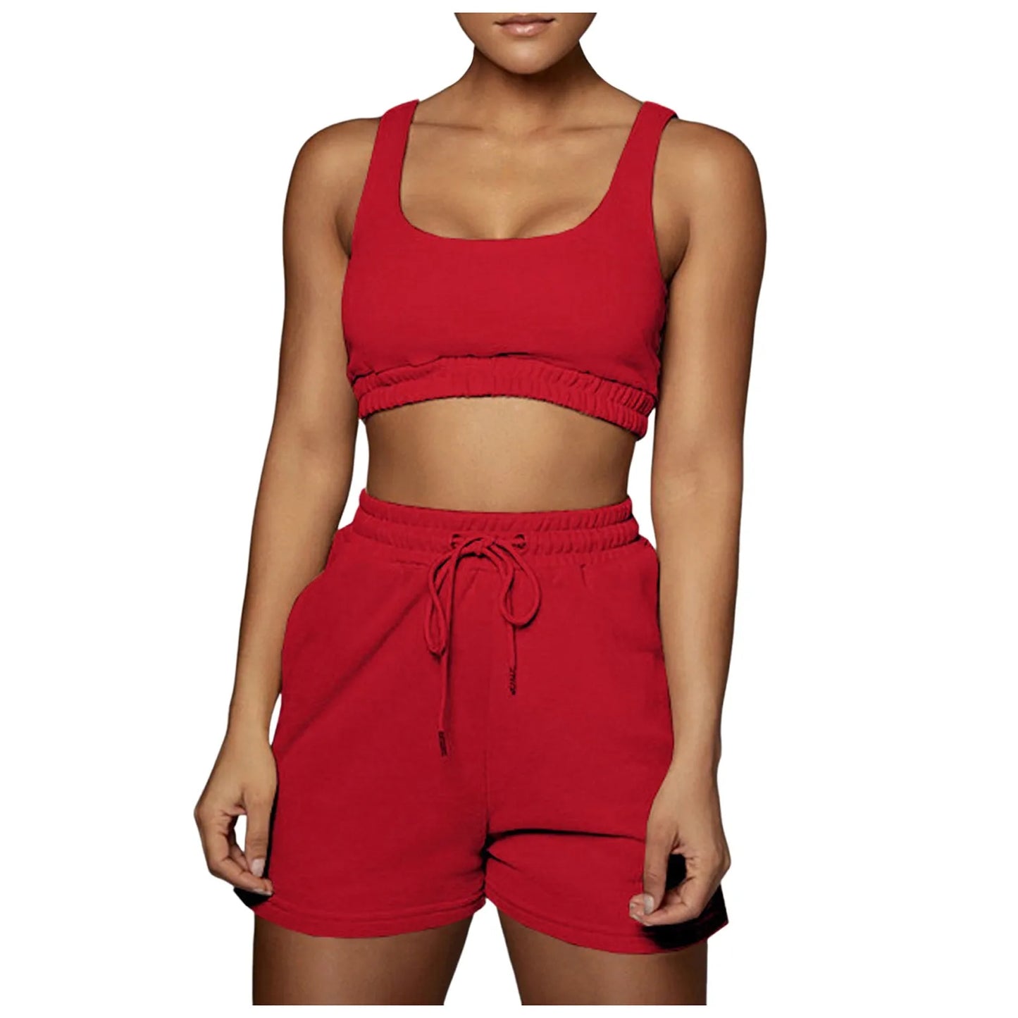 Crop Tops And Drawstring Shorts Set Sexy U-Neck Fitness Tank Top Summer Athleisure Biker Shorts Two Piece Sets Women Streetwear