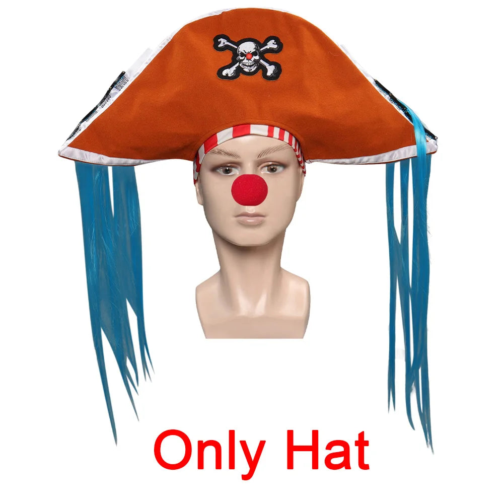 Disguise Clown Buggy Cosplay Hat Tie Coat Pants Clothing Anime Pirate Costume Adult Men Roleplay Fancy Dress Up Party Clothes