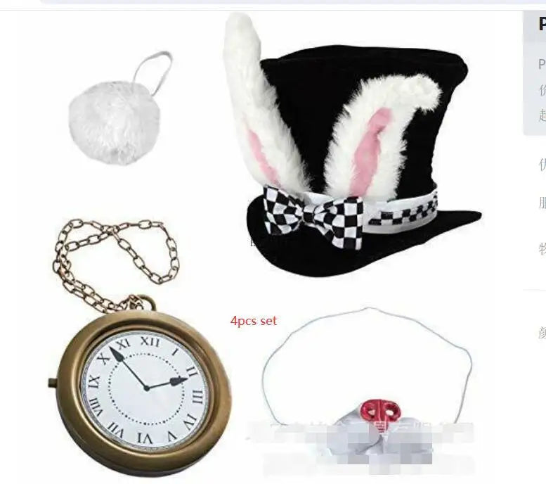 Rabbit Ear Hat Pocket Watch Stocking Bow Tie Nose Set Easter Day Ecowalson Halloween White Rabbit Hat Alice Wonderland Cosplay