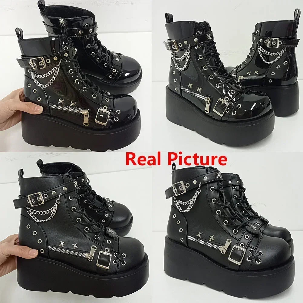 New Gothic Style Platform Vampire Cosplay Women Mid-calf Boots 2024 Winter Comfy Women Motorcycle Boots Shoes