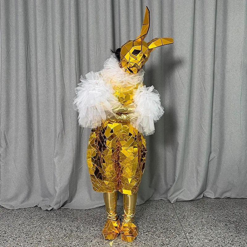 Gold Mirror Cosplay Surface Costume Adult Women Easter Festival Parade Party Outfit Rabbit Mascot Bunny Carnival Jumpsuit Men DJ