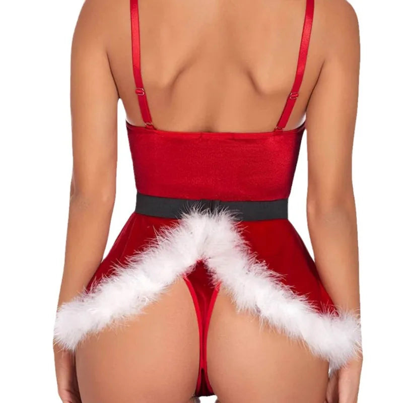 Toucheart Christmas Sexy Lingerie For Women Adult Sexy Suspender Backless Jumpsuit Bow Christmas Set Interesting Nightgown New