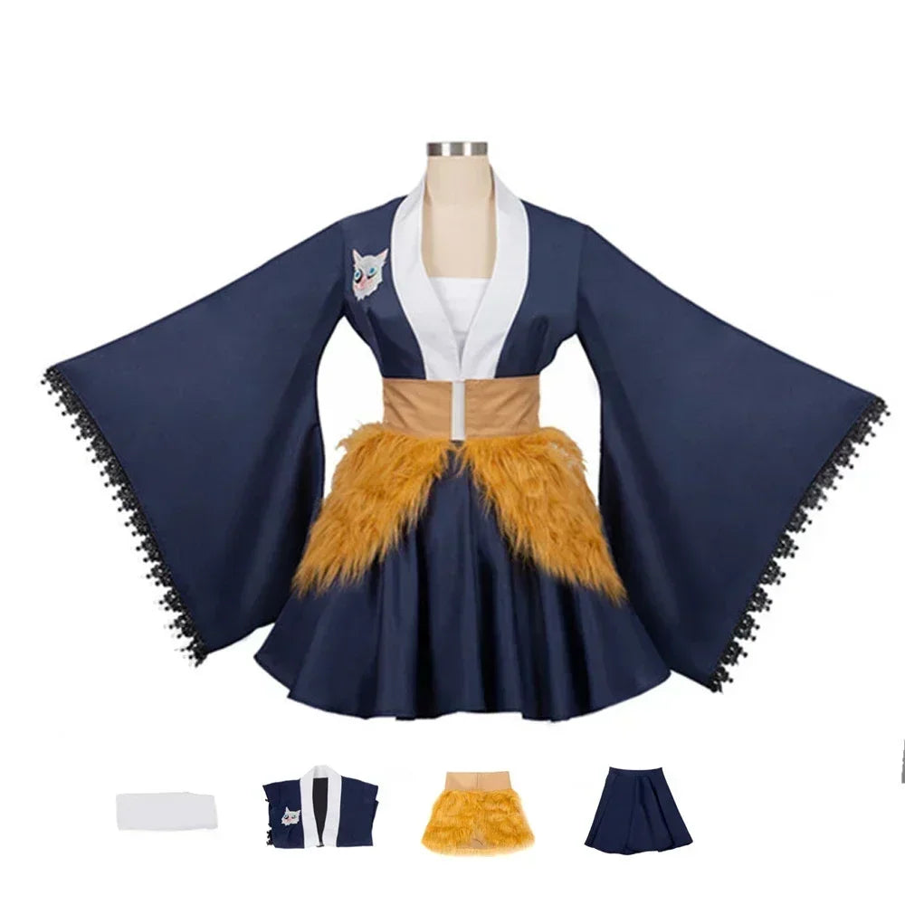 Demon Slayer Anime Inosuke Kamado Nezuko Cosplay Costume Kochou Shinobu Halloween Maid Dress Outfit For Women
