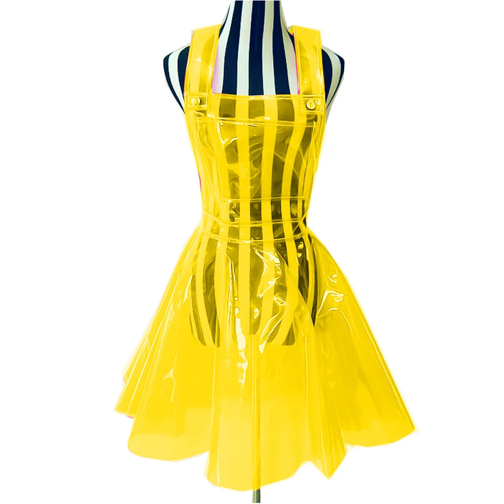 Women Plastic PVC Dress See Through A Line Transparent PVC Clear Dress Waterproof Dress Sexy Costume Gothic Sheer dress S-7XL