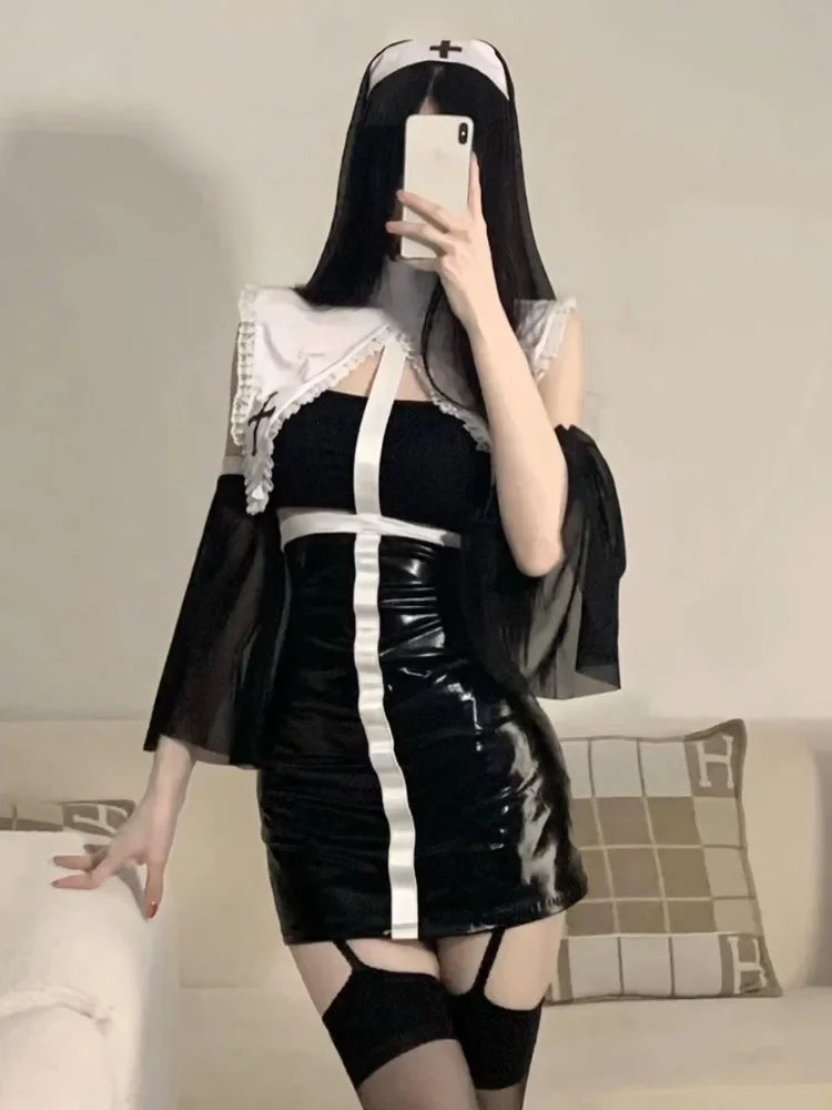 Nun Anime JK Cosplay Costumes Japanese Student Outfit Sister Uniform Crotchless Women Night Role Play Temptation Apparel