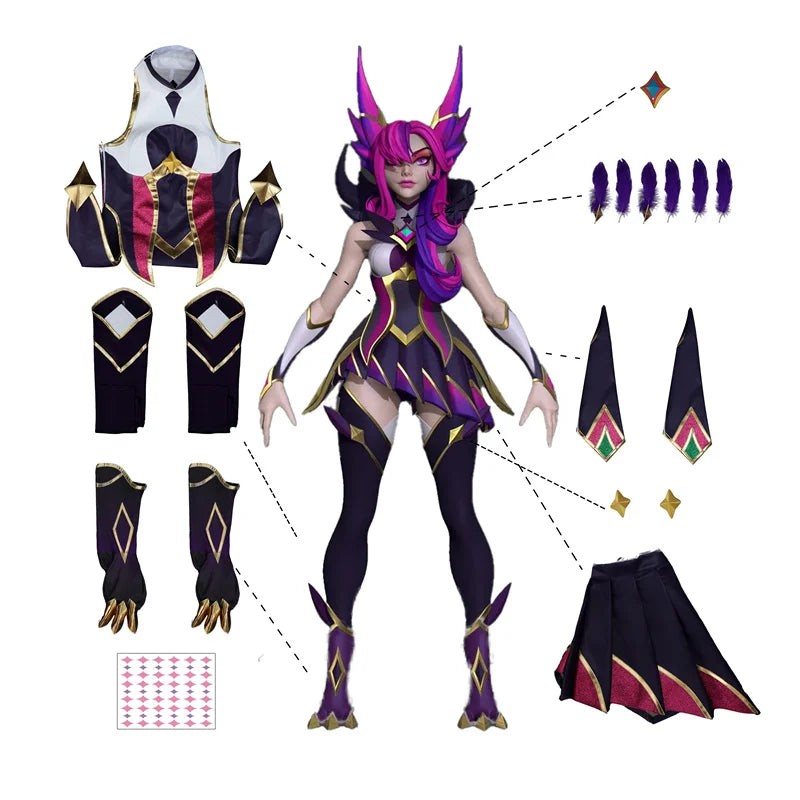 ROLECOS LOL Star Guardian Xayah Cosplay Costume Xayah Women Cosplay Suit with Cloak Halloween Carnival Suit New Version Pre-sale