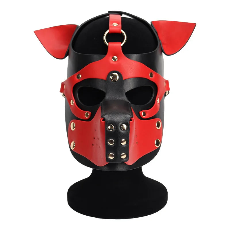 PU Dog Full Face Masks Sexy Pupply Cosplay Animal Party Costumes Adult Hood Punk Mask Role Play Leather Mask Headgear