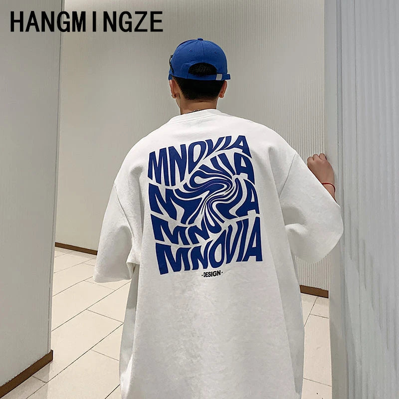 American 260GSM Printed T-shirts Men Oversized Summer Cotton Short Sleeve Tees Ins Male Top Streetwear Versatile Couple Clothes