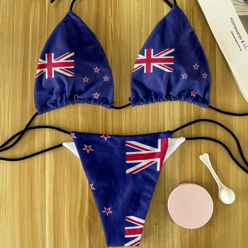 ASHBURNS Fashion flag pattern printed swimsuit sexy ladies bikini suit ladies beach swimming two-piece beach party swimming