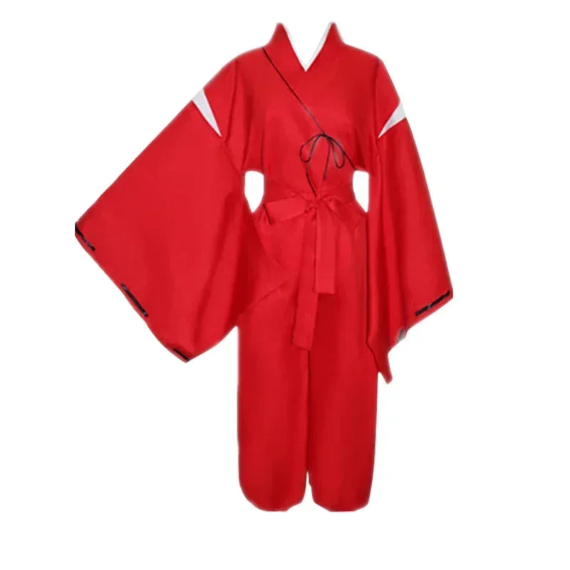 Anime Inuyasha Cosplay Costume Red Japanese Kimono Man Robe Costume Clothing With Wigs Ears And Necklace For Halloween Party