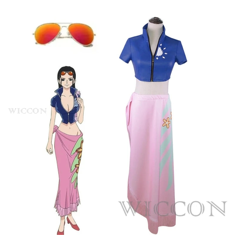 Anime Nico Robin Cosplay Costume Sexy Dresses Swimsuit Uniform Suit Glasses Wig Halloween Carnival Party Role Play  Women Set