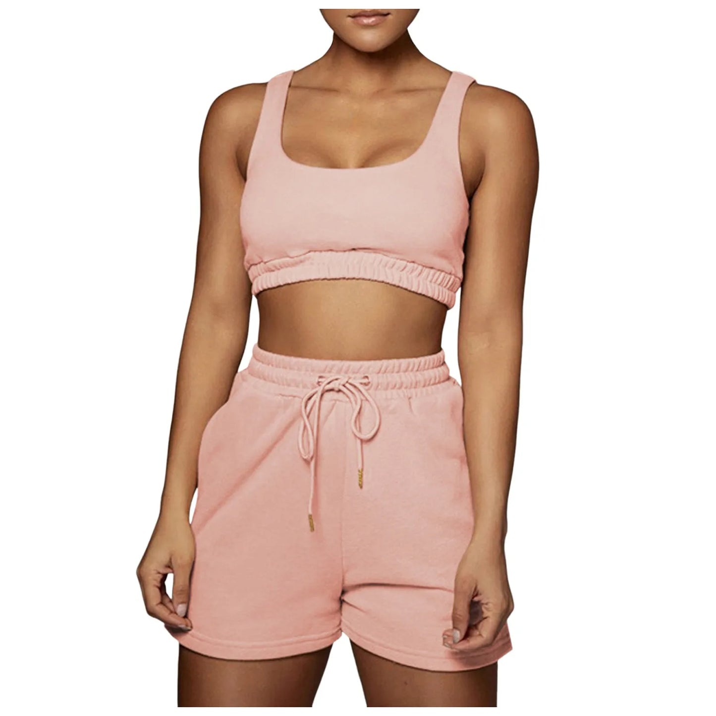 Crop Tops And Drawstring Shorts Set Sexy U-Neck Fitness Tank Top Summer Athleisure Biker Shorts Two Piece Sets Women Streetwear