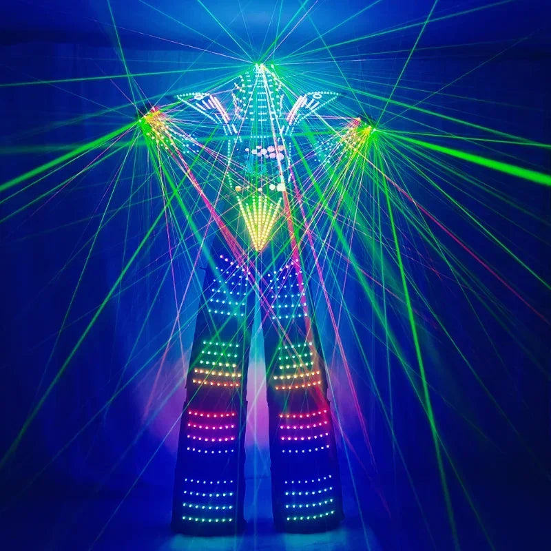 LED Robot Stilt Walking Costume Clothes Luminous Suit Jacket Chest Display Helmet Laser Gloves Party Stage Performance Costumes