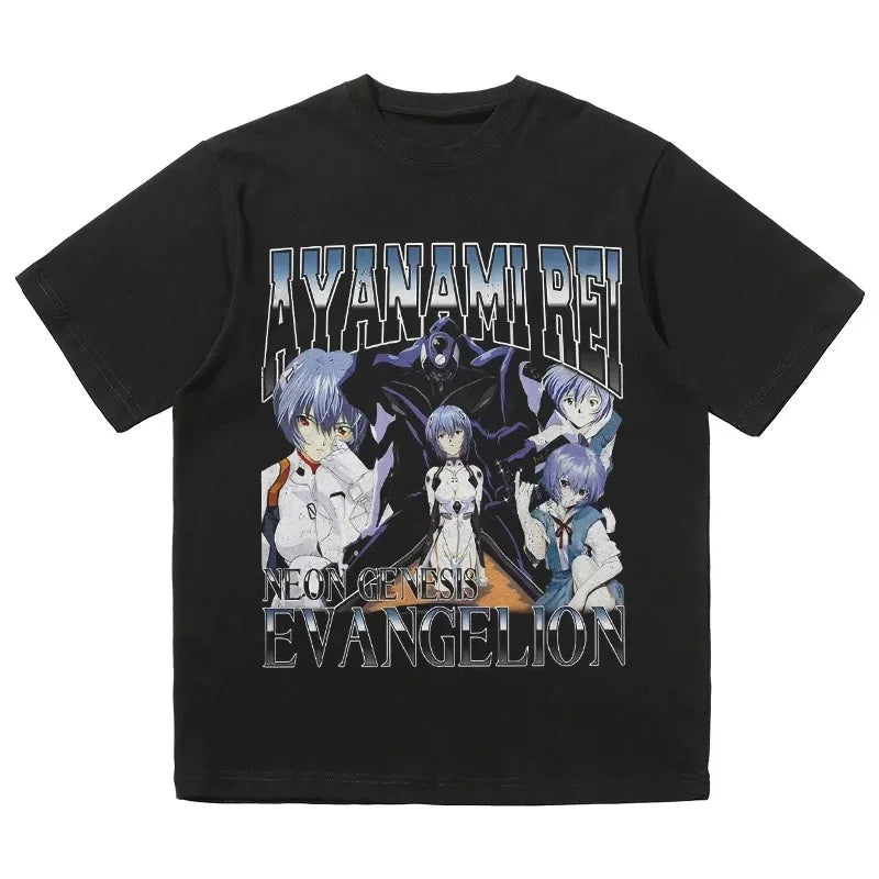 2024 Popular American T-shirt Vintage Anime Print Short Sleeve Loose Cotton Men and Women Comfortable Breathable High Quality