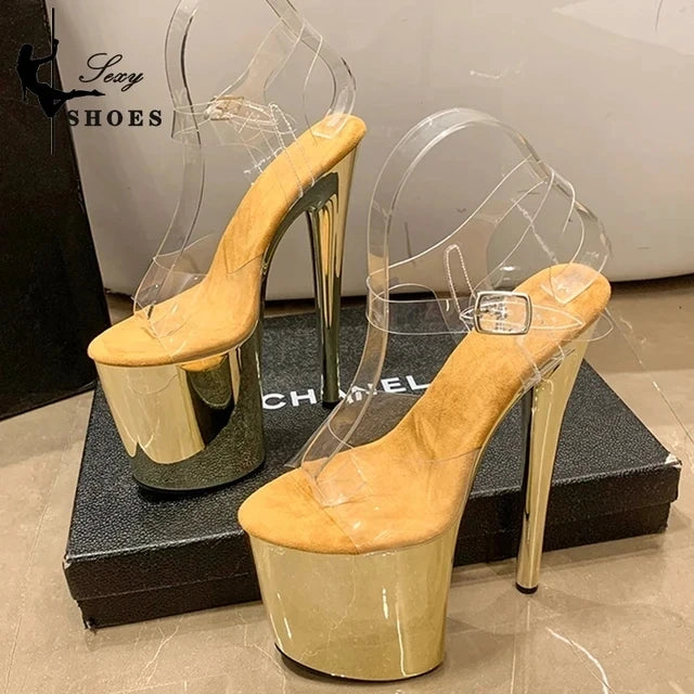 20CM Sexy Pole Dance Shoes Fashion Party Womens Sandals Transparent Buckle Striptease High Heels Fetish Platform Catwalk Shoess