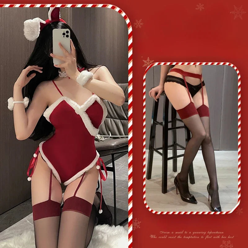 Christmas Sexy Lingerie Dress Sweet Bunny Girl Costume Rabbit Woman Set Cosplay Costume Role Play Uniform Stage Performance Set