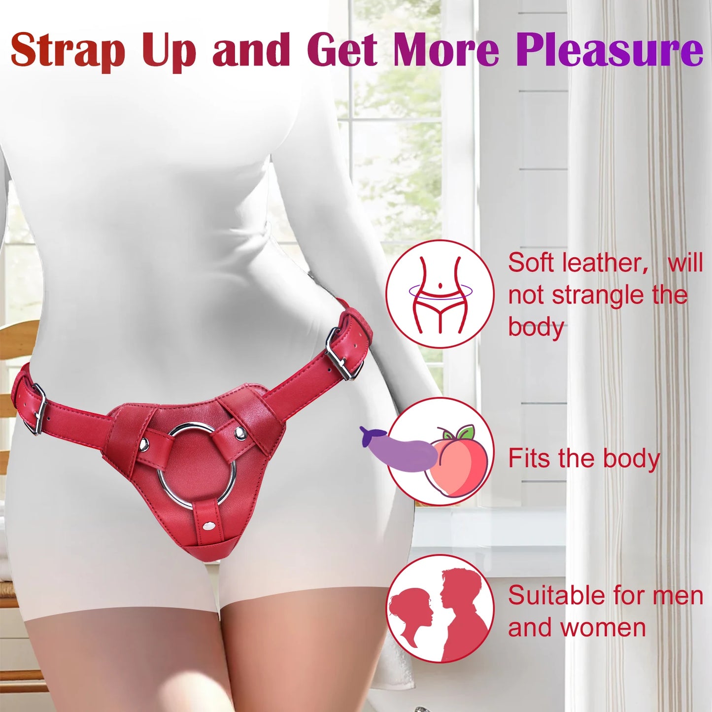 Red Strap On Dildo Harness Adult Sex Toys for Women Men Pegging Dildo Adjustable Leather Belt for Lesbian Gay Couple Anal Play