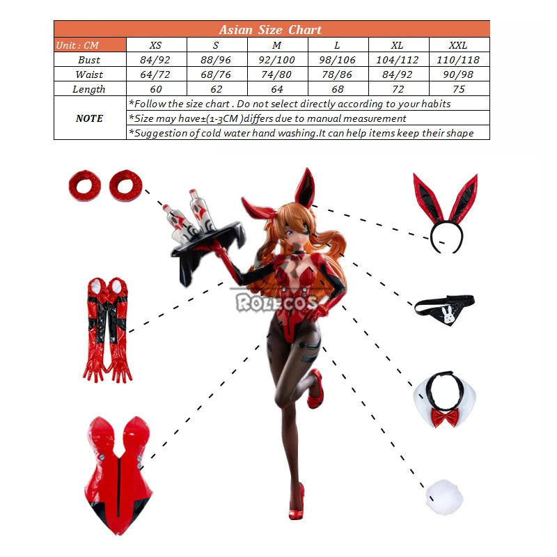 ROLECOS Asuka Fanart Bunny Girl Cosplay Costume Asuka Women Red Jumpsuit Role Play Uniform Suit Halloween Outfit Fullset