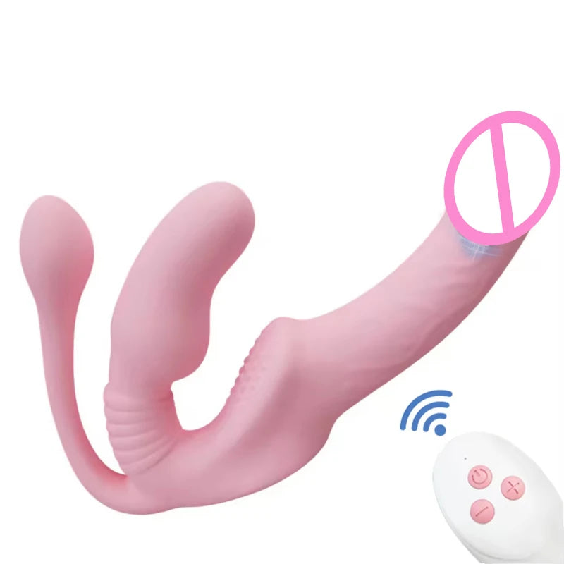 Strapless Strap on Dildo Vibrator Anal Plug Massager Lesbian 3 in 1 Vibrator G-Spot Stimulate Clitoris Sex Toy for Couple