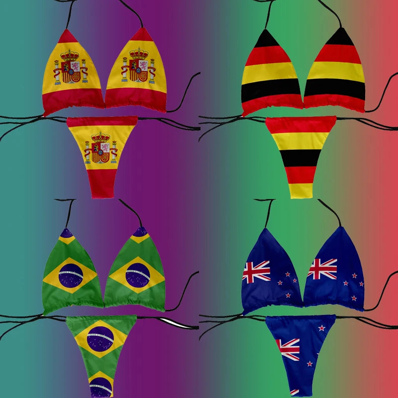 ASHBURNS Fashion flag pattern printed swimsuit sexy ladies bikini suit ladies beach swimming two-piece beach party swimming