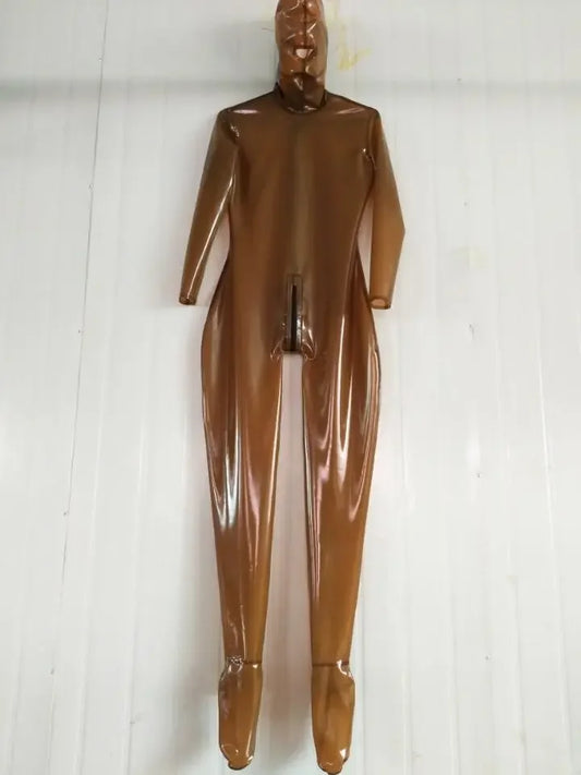 Neu100% Latex Rubber Gummi Bodysuit Coffee Suit Fullbody Catsuit 0.4mm S-XXL