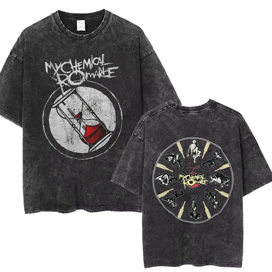 Men Women Punk Emo Rock Oversized Short Sleeve Tops Rock Band My Chemical Romance Music Cover Washed Vintage Printed T Shirt